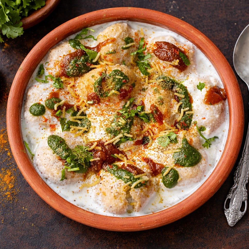 Kulhad Dahi Bhalla - lentil dumplings in yogurt served in a clay cup at Fresh Homemade Tiffin Service Edmonton